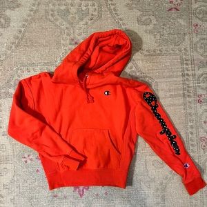 Champion tangerine 🍊 orange hooded premium reverse weave sweatshirt in size Sm